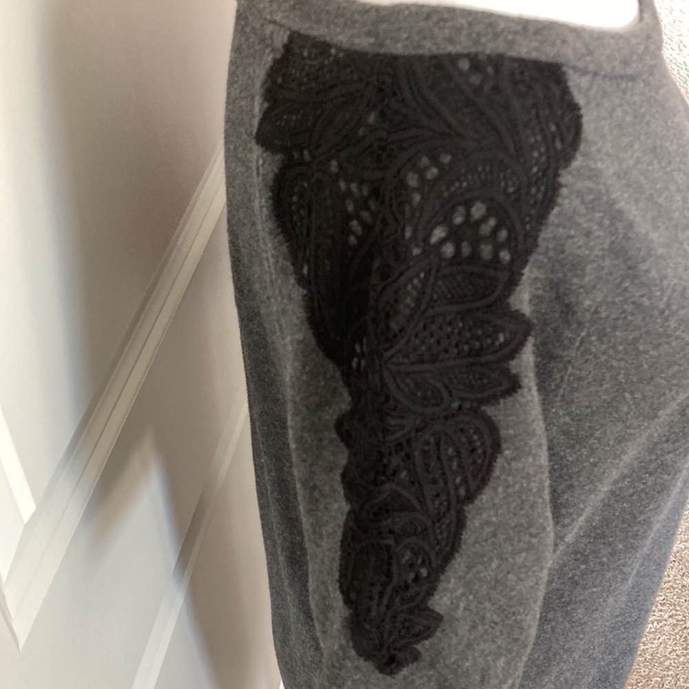 LOFT medium dress gray with short sleeves lace casual - Picture 4 of 12